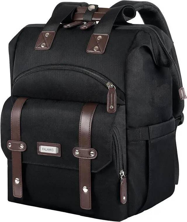 Main image of FALANKO Laptop Backpack For Women, Work Doctor Teacher Nurse Wide Open College 15.6 Inch Laptops Backpack Purse Travel Water Resistant RFID Computer Bag for Men Women Black