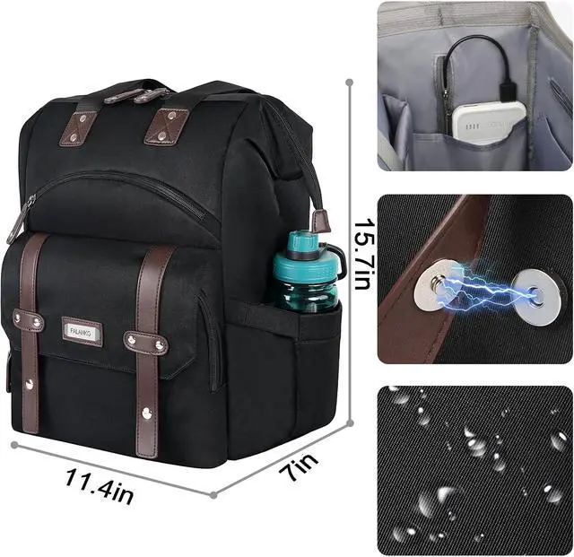 Alt view image 4 of 7 - FALANKO Laptop Backpack For Women, Work Doctor Teacher Nurse Wide Open College 15.6 Inch Laptops Backpack Purse Travel Water Resistant RFID Computer Bag for Men Women Black