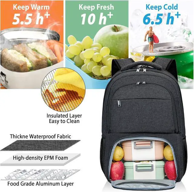 Alt view image 2 of 7 - BIKROD Lunch Backpack, Insulated Cooler Lunch Bag Backpack, Large School Backpacks for Teen Boys Water Resistant Back Pack Gift for Men Fit 17 Inch Laptop,