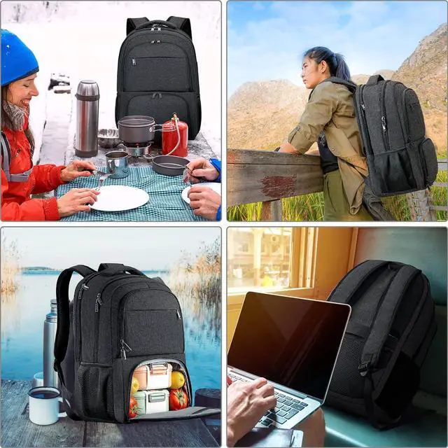 Alt view image 6 of 7 - BIKROD Lunch Backpack, Insulated Cooler Lunch Bag Backpack, Large School Backpacks for Teen Boys Water Resistant Back Pack Gift for Men Fit 17 Inch Laptop,