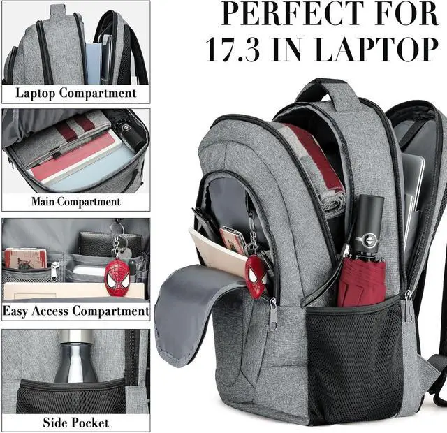 Alt view image 2 of 6 - BIKROD Travel Laptop Backpack, Backpacks for School College Teens, Business Anti Theft Slim Sturdy Backpack for Woman and Men, Adult Computer Work Backpack for 17 IN Laptop, Grey