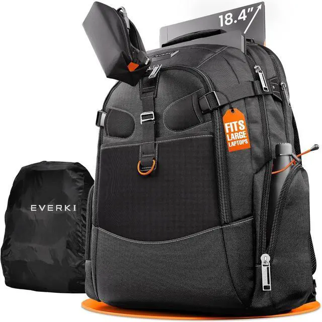 Main image of EVERKI Business 120 Laptop Backpack with Rain Cover, Black - 40L | Nylon, Polyester, Durable, Multi-Padded Pockets, Travel-Friendly, School & Work, 180° Fold-Out Design, Fits up to 18.4"