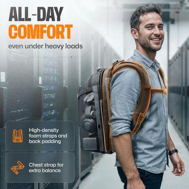 Alt view image 5 of 7 - EVERKI Business 120 Laptop Backpack with Rain Cover, Black - 40L | Nylon, Polyester, Durable, Multi-Padded Pockets, Travel-Friendly, School & Work, 180° Fold-Out Design, Fits up to 18.4"