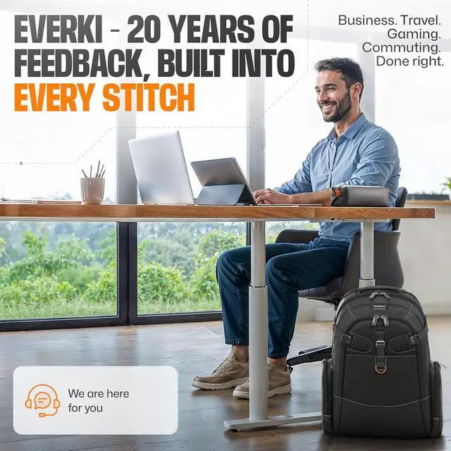 Alt view image 7 of 7 - EVERKI Business 120 Laptop Backpack with Rain Cover, Black - 40L | Nylon, Polyester, Durable, Multi-Padded Pockets, Travel-Friendly, School & Work, 180° Fold-Out Design, Fits up to 18.4"