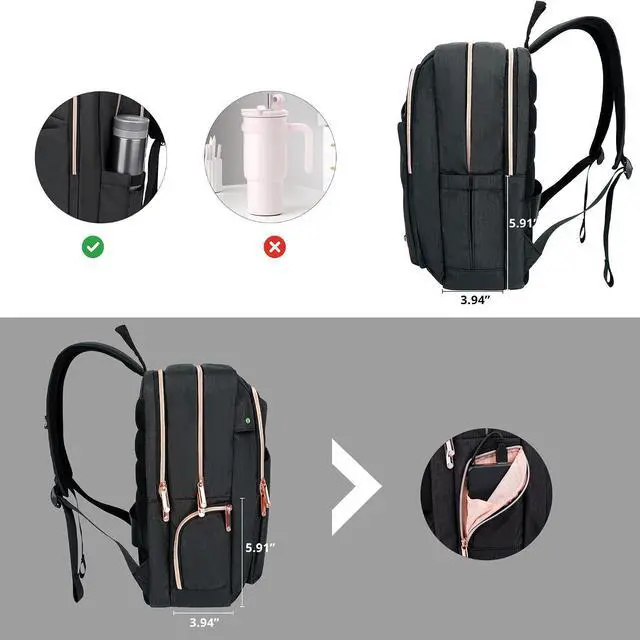Alt view image 6 of 7 - Swissdigital Design Business Laptop Backpack For Women,With USB Charging Port Computer Work Backpack,Fits 15.6 Inch Laptop Compact Travel Casual Backpack,Black | SD1006-01