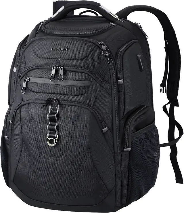 Main image of KROSER TSA Friendly Travel Laptop Backpack 18.4 inch XXXL Gaming Backpack Water-Repellent College Daypack Business Backpack with RFID Pockets & USB Port for Men/Women-Black | TSA Friendly