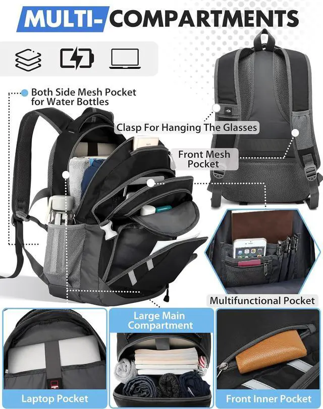 Alt view image 2 of 6 - ProEtrade Extra Large Backpack Bookbag for College Laptop Travel, Fit Laptop Up to 17 inch with USB Charging Port Multi Compartment Anti theft, Gift for Women Men (Light Black)