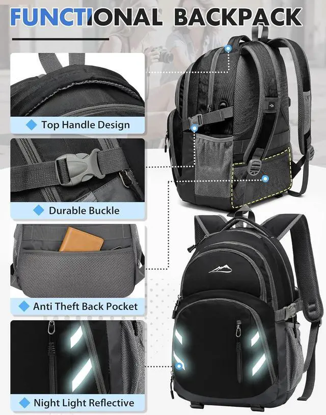 Alt view image 3 of 6 - ProEtrade Extra Large Backpack Bookbag for College Laptop Travel, Fit Laptop Up to 17 inch with USB Charging Port Multi Compartment Anti theft, Gift for Women Men (Light Black)