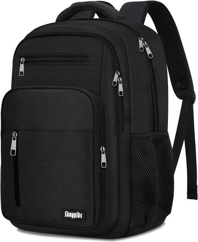 Main image of Skaypibs Black Backpack for Men Women, Laptop Travel Backpacks with Reinforced Straps, School Backpack for Boys Girls Teens, Water Resistent Book bag, Work College Bookbag, back pack
