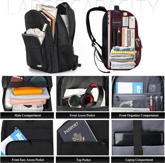 Alt view image 2 of 7 - Skaypibs Black Backpack for Men Women, Laptop Travel Backpacks with Reinforced Straps, School Backpack for Boys Girls Teens, Water Resistent Book bag, Work College Bookbag, back pack