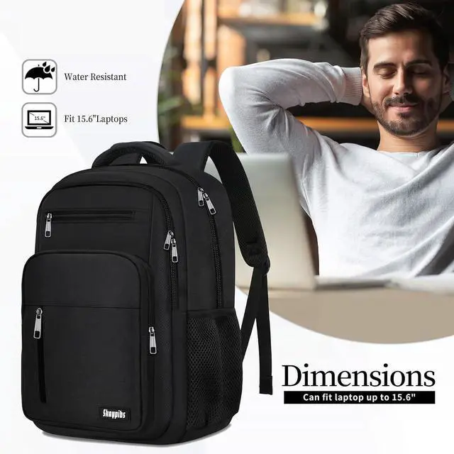Alt view image 3 of 7 - Skaypibs Black Backpack for Men Women, Laptop Travel Backpacks with Reinforced Straps, School Backpack for Boys Girls Teens, Water Resistent Book bag, Work College Bookbag, back pack