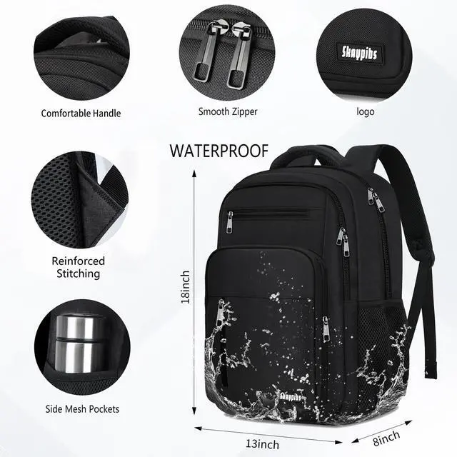 Alt view image 4 of 7 - Skaypibs Black Backpack for Men Women, Laptop Travel Backpacks with Reinforced Straps, School Backpack for Boys Girls Teens, Water Resistent Book bag, Work College Bookbag, back pack