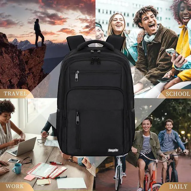 Alt view image 6 of 7 - Skaypibs Black Backpack for Men Women, Laptop Travel Backpacks with Reinforced Straps, School Backpack for Boys Girls Teens, Water Resistent Book bag, Work College Bookbag, back pack
