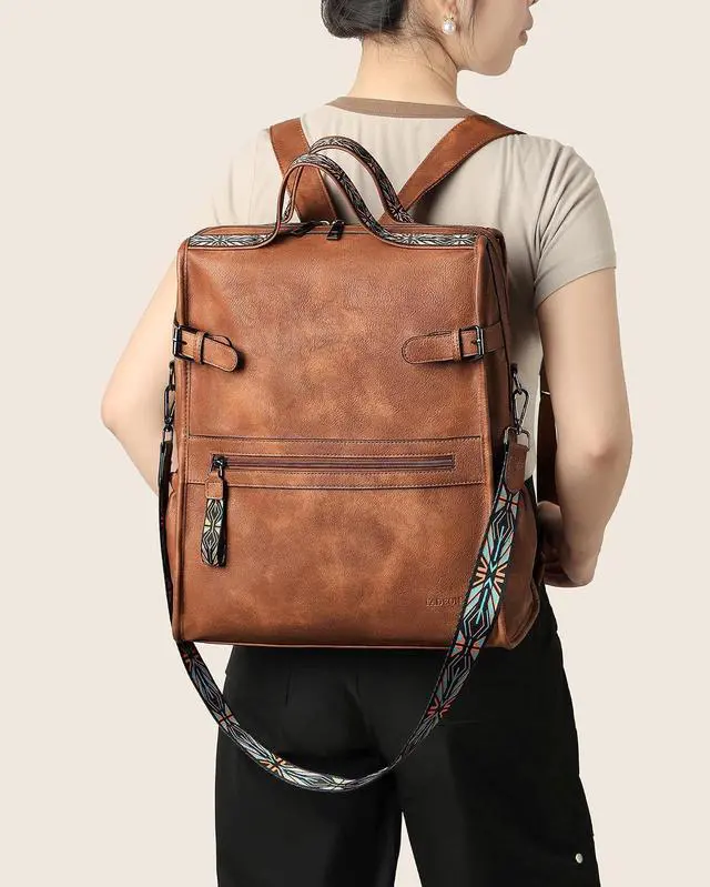 Alt view image 3 of 7 - 15.6 Inch Laptop Backpack for Women, Designer Computer Bag | Vegan Leather Backpack with Padded Sleeve Fits 13", 14" & 15.6" Laptops, Perfect for Work, Travel, Student & Teacher
