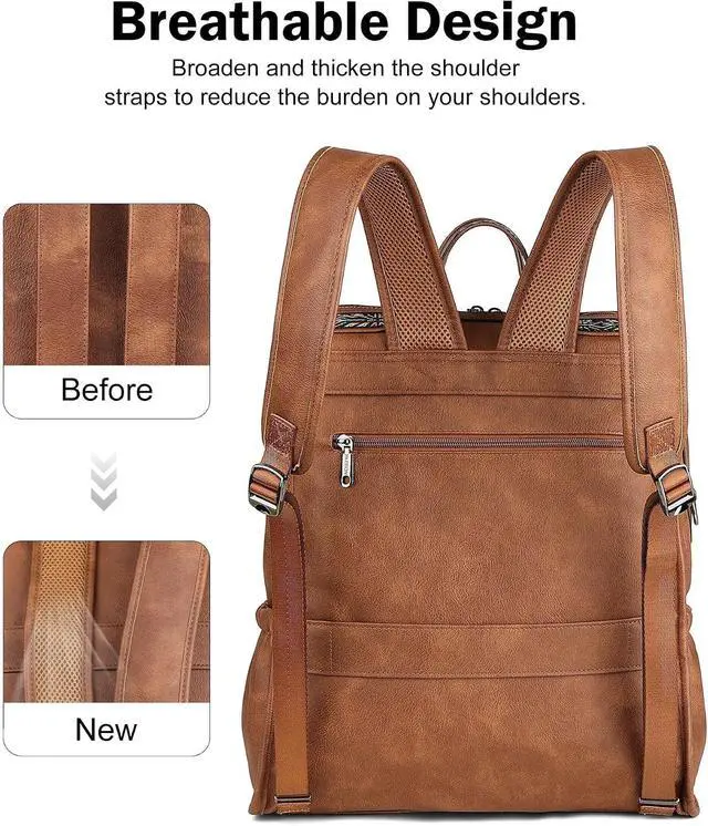 Alt view image 4 of 7 - 15.6 Inch Laptop Backpack for Women, Designer Computer Bag | Vegan Leather Backpack with Padded Sleeve Fits 13", 14" & 15.6" Laptops, Perfect for Work, Travel, Student & Teacher