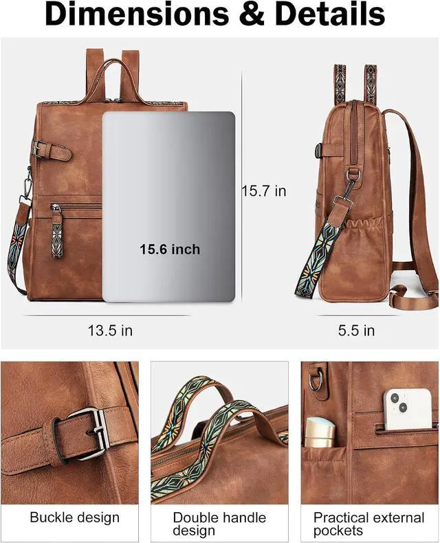 Alt view image 6 of 7 - 15.6 Inch Laptop Backpack for Women, Designer Computer Bag | Vegan Leather Backpack with Padded Sleeve Fits 13", 14" & 15.6" Laptops, Perfect for Work, Travel, Student & Teacher