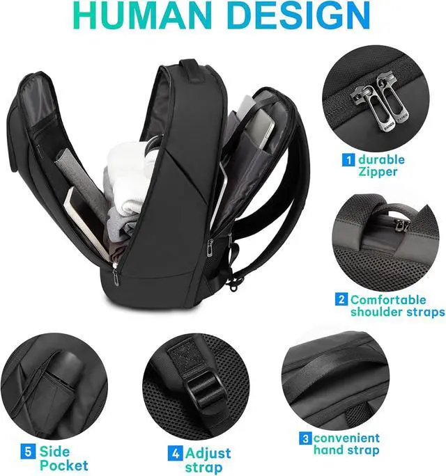 Alt view image 5 of 7 - FUTURE AESTHETICS Business Smart Backpack Waterproof for women,men,Fight Approved Durable Backpack suitable as overnight and travel backpack (Black)
