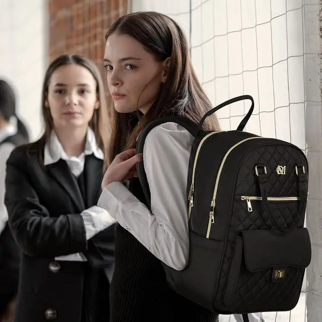 Alt view image 2 of 7 - Laptop Backpack Women 15.6in,Cute School Backpack Bookbag for Teen Girls College Student,Mochila para niña adolescente for Work Travel,Aesthetic Backpack,Black