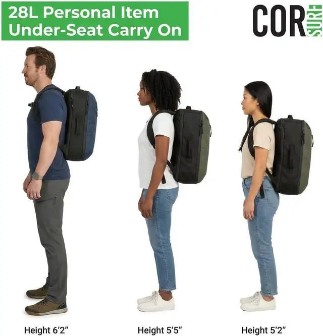 Alt view image 4 of 7 - COR Surf Travel Backpack Laptop Backpack 28L Black | Underseat Carry On Backpack for Men & Women, Clamshell Opening, Hidden Passport Pockets, Water Resistant, Laptop Sleeve