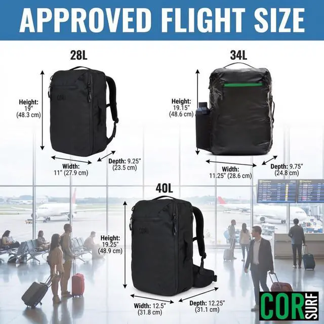 Alt view image 5 of 7 - COR Surf Travel Backpack Laptop Backpack 28L Black | Underseat Carry On Backpack for Men & Women, Clamshell Opening, Hidden Passport Pockets, Water Resistant, Laptop Sleeve