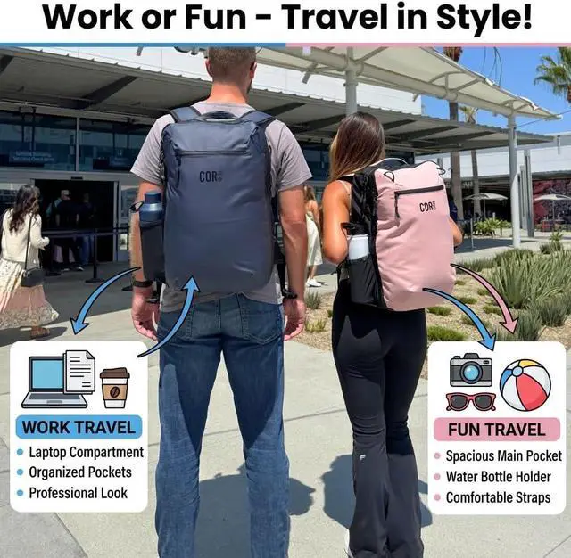 Alt view image 7 of 7 - COR Surf Travel Backpack Laptop Backpack 28L Black | Underseat Carry On Backpack for Men & Women, Clamshell Opening, Hidden Passport Pockets, Water Resistant, Laptop Sleeve