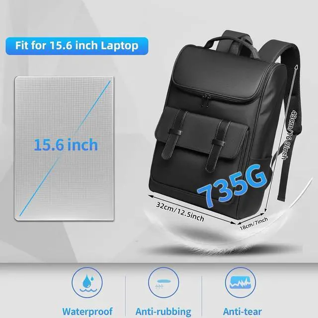 Alt view image 2 of 6 - Vintage Laptop Backpack for Men and Women, 15.6 Inch, Waterproof, Business Travel Daypack for Work, Office, College (6608 black)