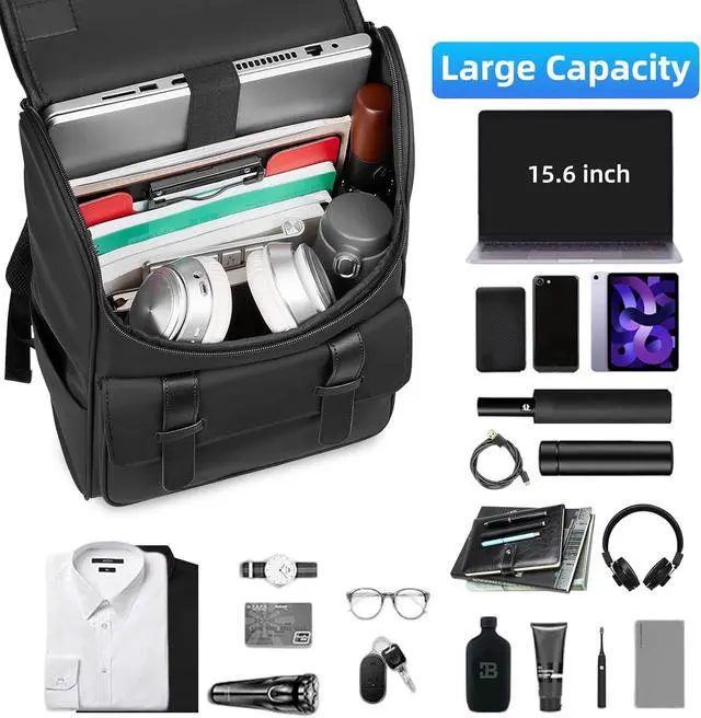 Alt view image 4 of 6 - Vintage Laptop Backpack for Men and Women, 15.6 Inch, Waterproof, Business Travel Daypack for Work, Office, College (6608 black)