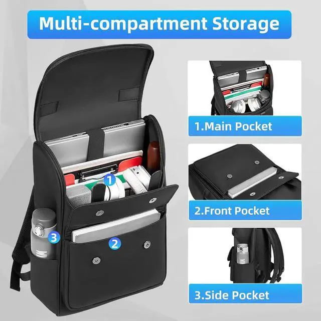 Alt view image 6 of 6 - Vintage Laptop Backpack for Men and Women, 15.6 Inch, Waterproof, Business Travel Daypack for Work, Office, College (6608 black)