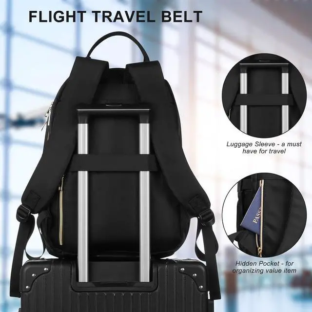 Alt view image 5 of 7 - Laptop Backpack Women 15.6in,Cute School Backpack Bookbag for Teen Girls College Student,Mochila para niña adolescente for Work Travel,Aesthetic Backpack,Black