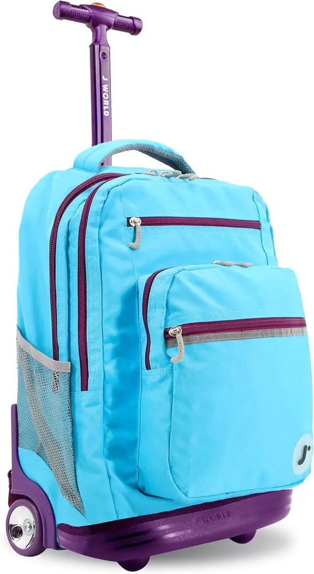 Main image of J World Sundance Laptop Rolling Backpack for Girls Boys. Roller Bookbag with Wheels, 20 Inch, Sky Blue