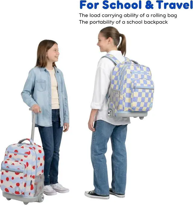 Alt view image 2 of 7 - J World Sundance Laptop Rolling Backpack for Girls Boys. Roller Bookbag with Wheels, 20 Inch, Sky Blue