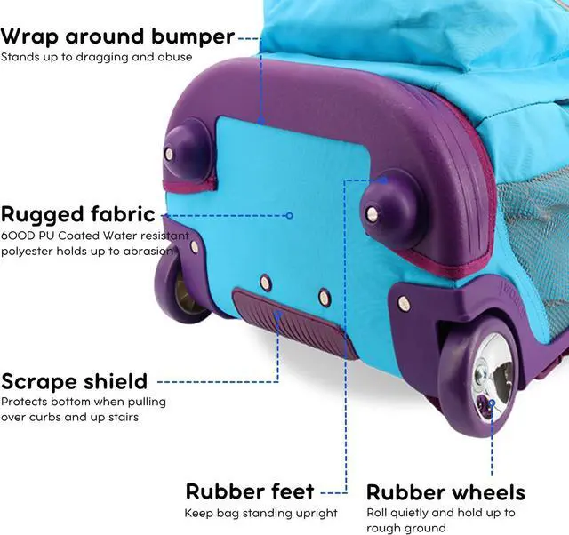 Alt view image 4 of 7 - J World Sundance Laptop Rolling Backpack for Girls Boys. Roller Bookbag with Wheels, 20 Inch, Sky Blue