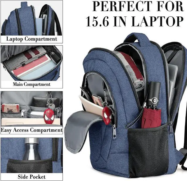 Alt view image 3 of 5 - BIKROD Backpack for Woman and Men, Travel Laptop Backpack, Waterproof College Back Pack for 15.6 IN Laptop Backpack, Adult Business Computer Travel Backpack, Blue