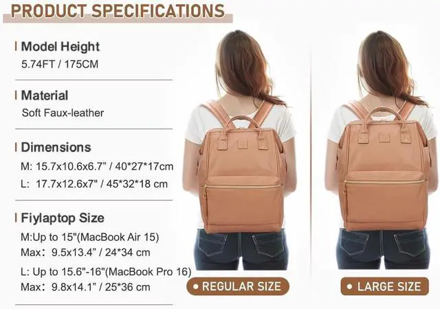 Alt view image 3 of 6 - Kah&Kee Leather Laptop Backpack for Women 16 inch Teacher Work Travel Bag | Premium water-resistant PU leather. Fits 15.6 & 16 laptops. Anti-theft pocket, luggage strap. Ideal for daily commute.