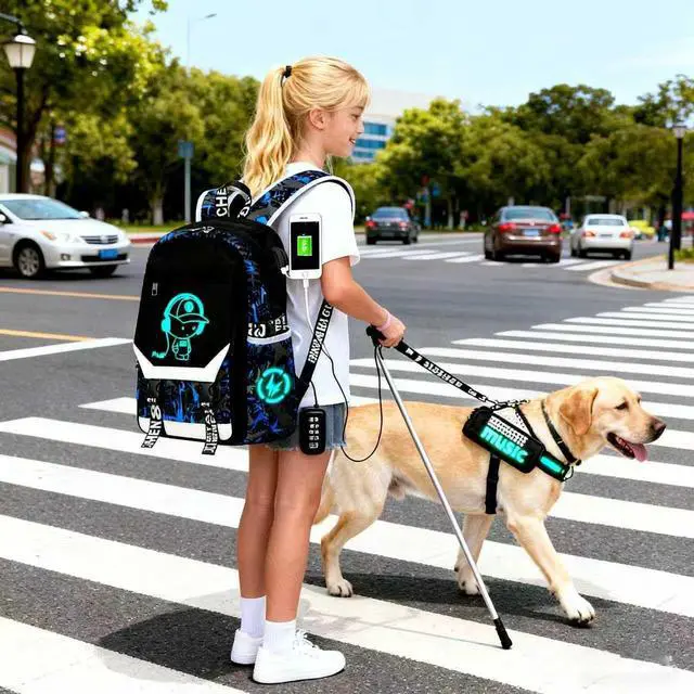Alt view image 6 of 7 - School Backpack for Boys Print Backpack Teenagers Anime Large School Bag Outdoor Reflective Daypack.Luminous Pattern Travel Laptop Backpack - With Usb Charging Port Headphone port(Blue)