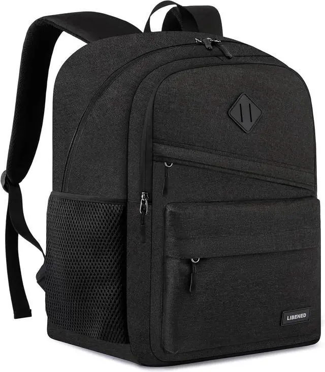 Main image of School Backpack for Teens Boys, 15.6 Inch Laptop Backpack with USB Charging Port & Water Resistant Design, College High School Book Bag for Students, Black