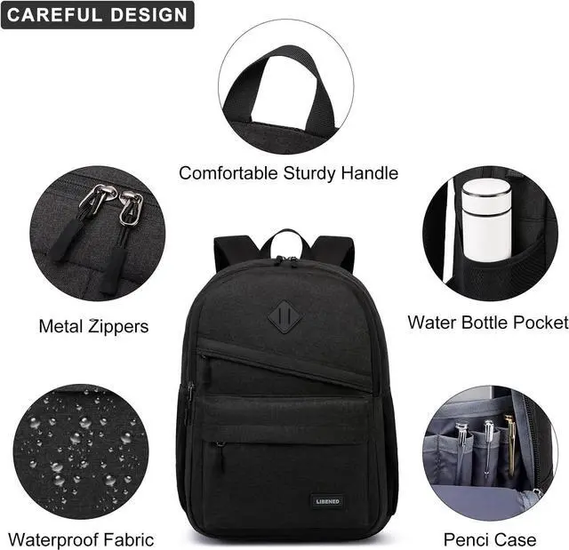 Alt view image 4 of 6 - School Backpack for Teens Boys, 15.6 Inch Laptop Backpack with USB Charging Port & Water Resistant Design, College High School Book Bag for Students, Black