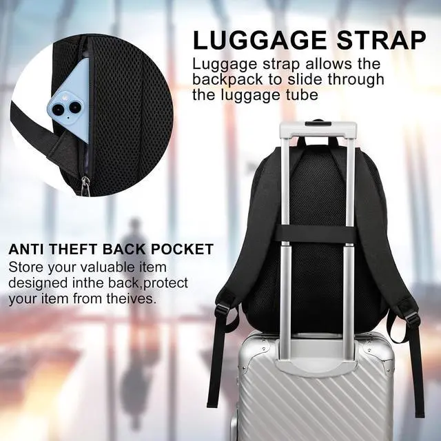 Alt view image 5 of 6 - School Backpack for Teens Boys, 15.6 Inch Laptop Backpack with USB Charging Port & Water Resistant Design, College High School Book Bag for Students, Black