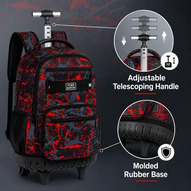 Alt view image 5 of 7 - 3Pcs Rolling Backpack for Boys Men, Travel Wheeled Backpacks for Adults, Teens College Roller Bookbag with Wheels for Men(Red)