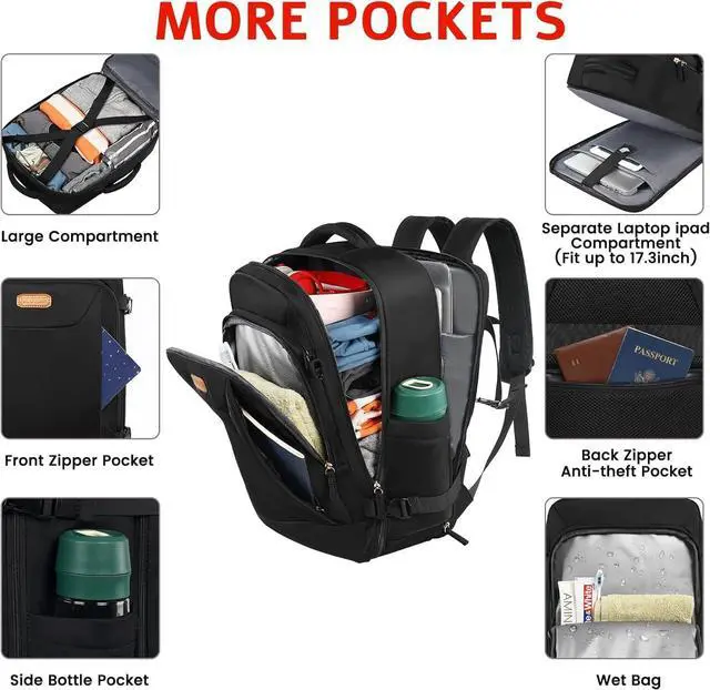 Alt view image 5 of 6 - Carry on Backpack, Flight Approved Travel Backpack TSA 15.6 Inch Anti-Theft Laptop Backpack Lightweight Daypack College Weekender Overnight Bag, 16.8 * 11.4 * 7inch,Black