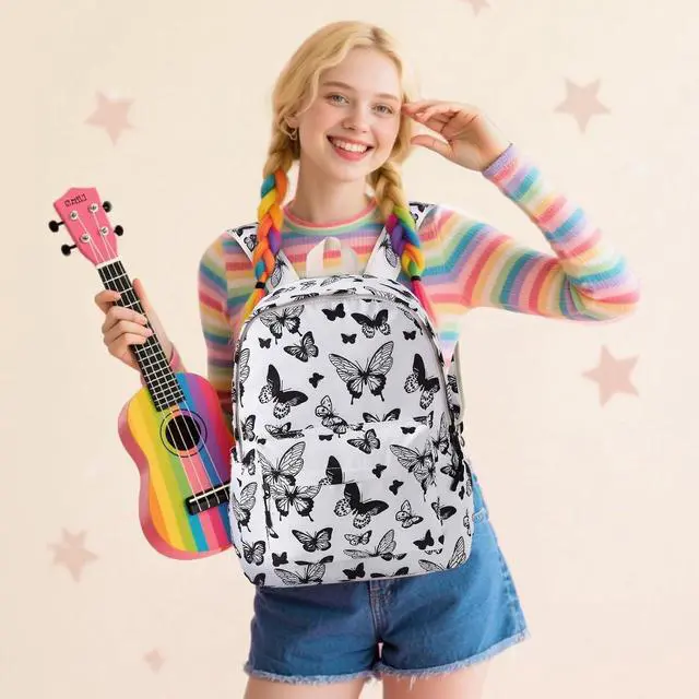Alt view image 3 of 7 - Butterfly Backpack for Girls, Lightweight School Backpack for Teen Girls, Women Laptop Backpacks College Bookbags, Cute Backpack for Elementary Middle High School