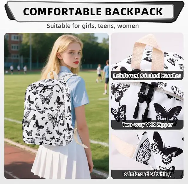 Alt view image 7 of 7 - Butterfly Backpack for Girls, Lightweight School Backpack for Teen Girls, Women Laptop Backpacks College Bookbags, Cute Backpack for Elementary Middle High School