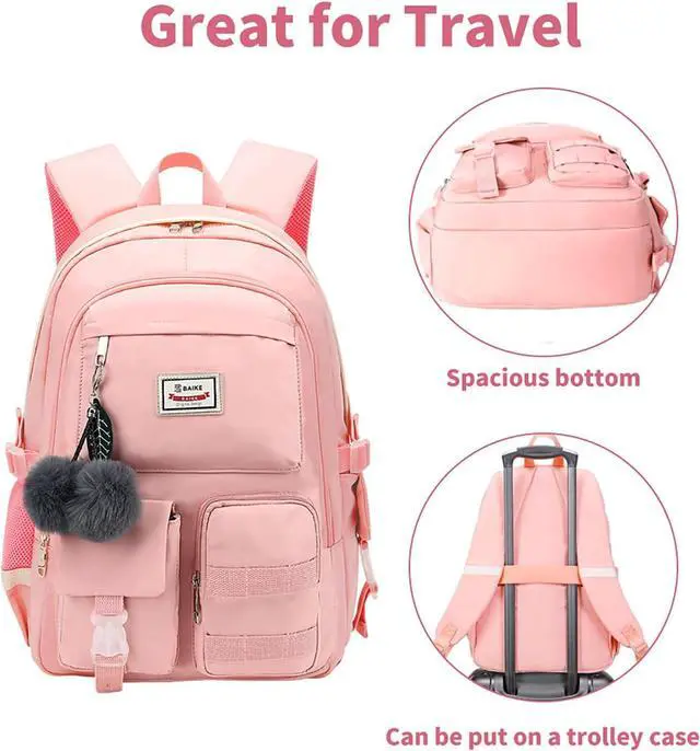 Alt view image 3 of 7 - Large Backpack Girl Backpack Teen Girls Bookbag College Women Middle High School School Bag For Big Student Laptop Backpack (pink)