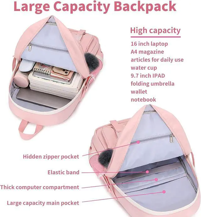 Alt view image 5 of 7 - Large Backpack Girl Backpack Teen Girls Bookbag College Women Middle High School School Bag For Big Student Laptop Backpack (pink)