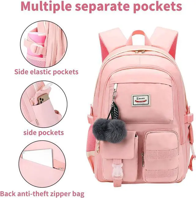 Alt view image 6 of 7 - Large Backpack Girl Backpack Teen Girls Bookbag College Women Middle High School School Bag For Big Student Laptop Backpack (pink)