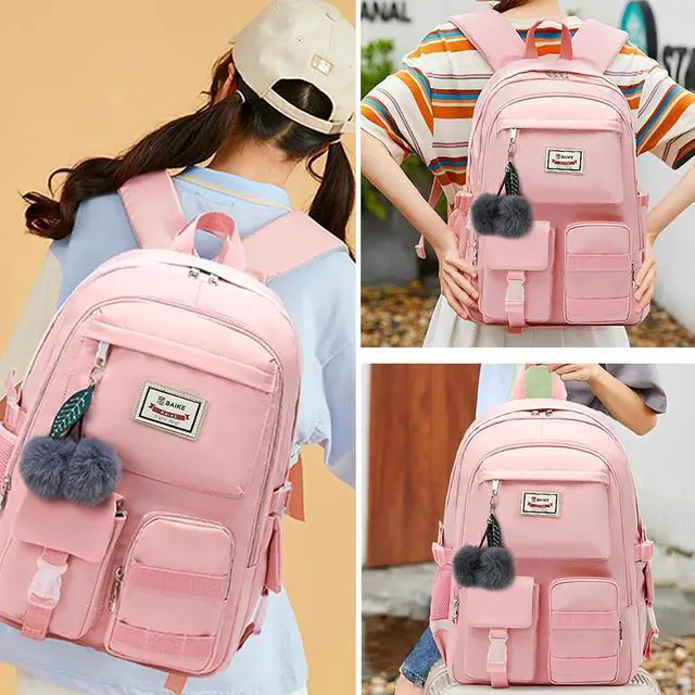 Alt view image 7 of 7 - Large Backpack Girl Backpack Teen Girls Bookbag College Women Middle High School School Bag For Big Student Laptop Backpack (pink)