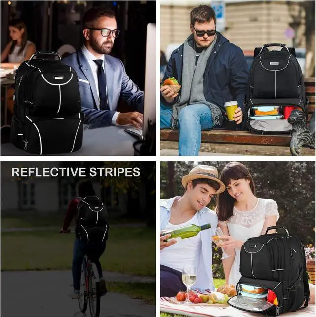Alt view image 3 of 7 - VECKUSON Lunch Bag Backpack, Insulated Cooler Lunch Box Backpack, Extra Large Travel Laptop Backpack TSA Friendly RFID Computer College bag for Women Men Fits 17.3 Inch Laptop