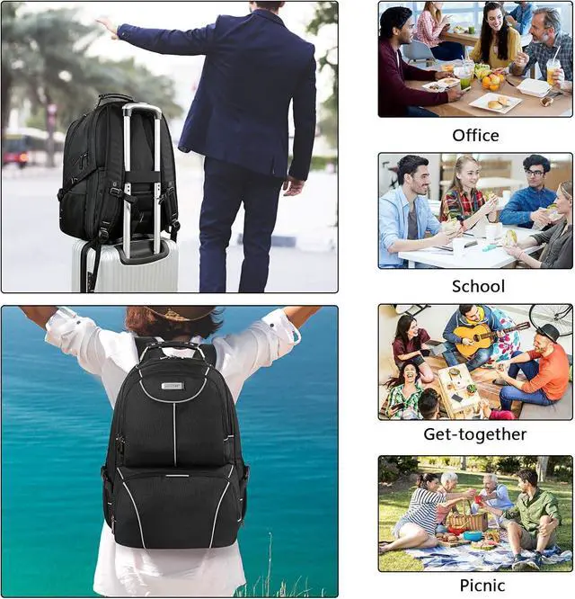Alt view image 4 of 7 - VECKUSON Lunch Bag Backpack, Insulated Cooler Lunch Box Backpack, Extra Large Travel Laptop Backpack TSA Friendly RFID Computer College bag for Women Men Fits 17.3 Inch Laptop
