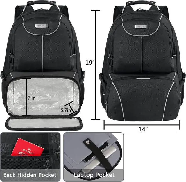 Alt view image 7 of 7 - VECKUSON Lunch Bag Backpack, Insulated Cooler Lunch Box Backpack, Extra Large Travel Laptop Backpack TSA Friendly RFID Computer College bag for Women Men Fits 17.3 Inch Laptop