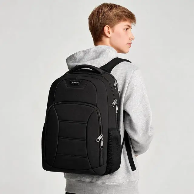 Alt view image 2 of 7 - Black Laptop Backpack for Men, School Backpacks for Teen Boys | Lightweight Backpack Personal Item Bag, 15.6 Inch Water Resistant College Bookbag Computer Bag